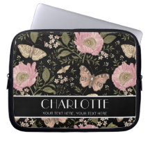 Modern Wildflower Botanical Black Floral Monogram