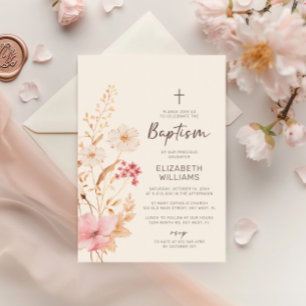 Modern Wildflower   Botanical Garden Baptism Invitation