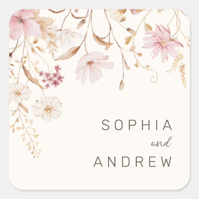 Modern Wildflower | Botanical Garden Wedding Square Sticker (Front)