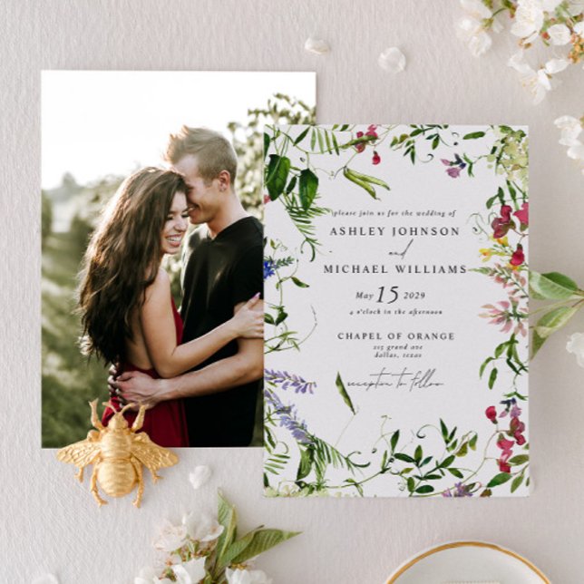 Modern Wildflower Botanical Photo Wedding Invitation (Creator Uploaded)