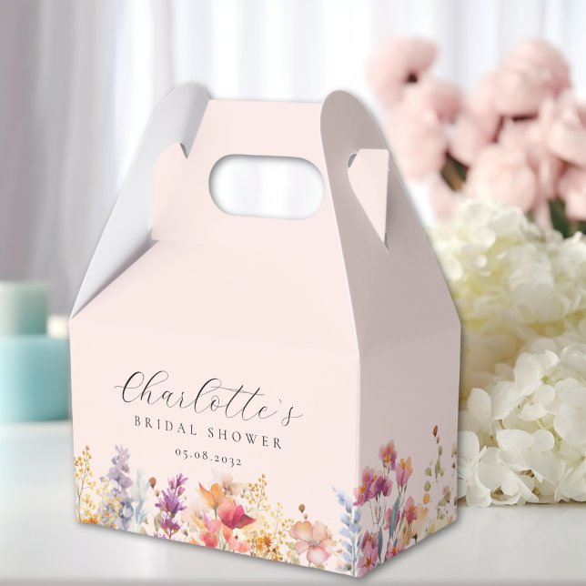 Modern, wildflower, bridal shower favour box (Modern, wildflower, bridal shower favor boxes with your name and date.)