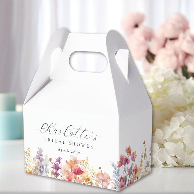 Modern, wildflower, bridal shower favour box (Modern, wildflower, bridal shower favor boxes with your name and date.)