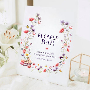 Modern Wildflower Bridal Shower Flower Bar Pedestal Sign