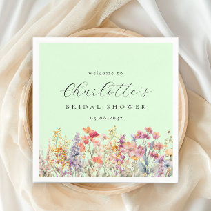 Modern, wildflower Bridal Shower Welcome Napkin