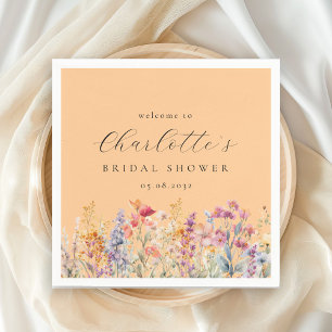Modern, wildflower Bridal Shower Welcome Napkin