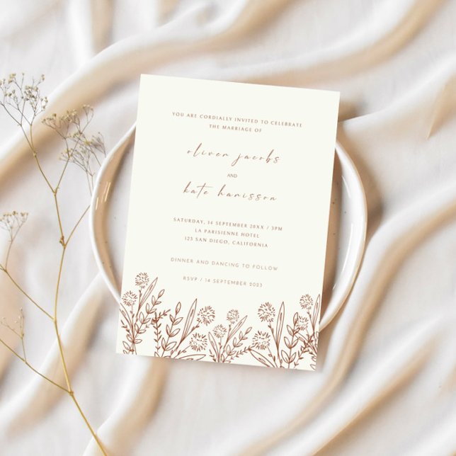 Modern Wildflower Cream & Terracotta Wedding Invitation (Creator Uploaded)