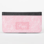 Modern wildflower damask pink cell flap wallet<br><div class="desc">Stylish modern wildflower damask patterned graphic cell phone flap wallet case. Customise the with your name and one monogram initial,  currently reads Poppy M. Original pattern and design by Sarah Trett.</div>