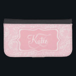 Modern wildflower damask pink cell flap wallet<br><div class="desc">Stylish modern wildflower damask patterned graphic cell phone flap wallet case. Customise the with your name and one monogram initial,  currently reads Katie F. Original pattern and design by Sarah Trett.</div>
