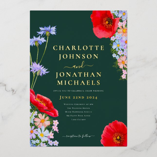 Modern Wildflower Dark Green Gold (Front)