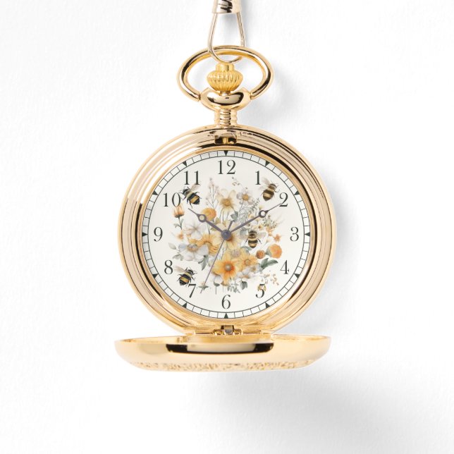 Modern Wildflower Floral Bee Stylish Chic Womans Watch (Front)