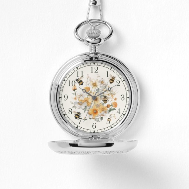 Modern Wildflower Floral Bee Stylish Chic Womans Watch (Front)