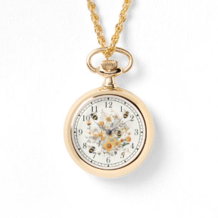 Modern Wildflower Floral Bee Stylish Chic Womans Watch