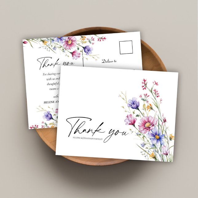 Modern Wildflower Floral Elegant Wedding Thank You Postcard (Modern Wildflower Floral Elegant Wedding Thank You Postcard)