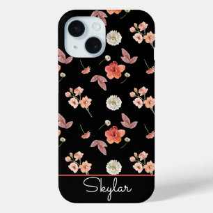 Modern Wildflower Floral Pattern Script Name iPhone 15 Case