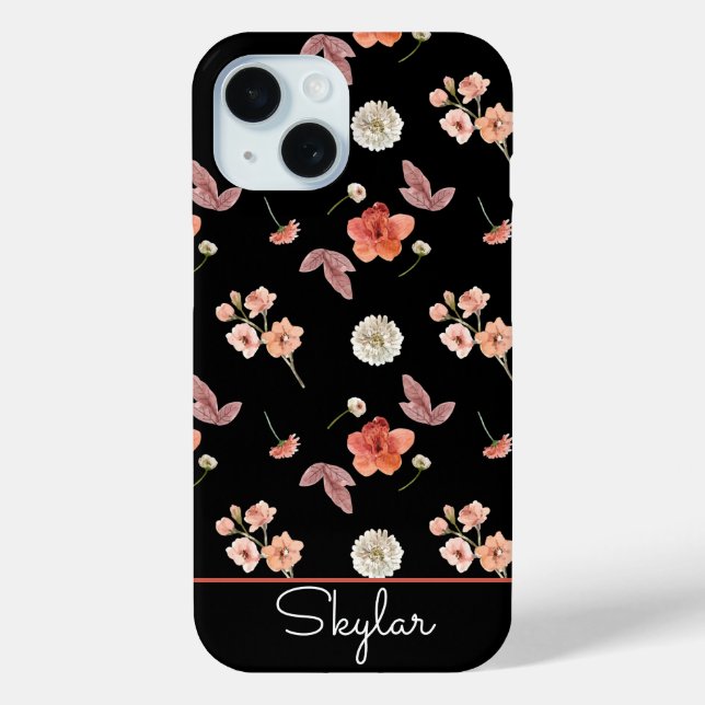 Modern Wildflower Floral Pattern Script Name Case-Mate iPhone Case (Back)