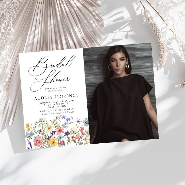 Modern Wildflower Floral photo Bridal Shower Invitation (Creator Uploaded)