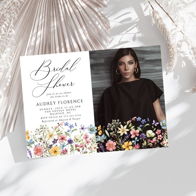 Modern Wildflower Floral photo Bridal Shower Invitation (Creator Uploaded)