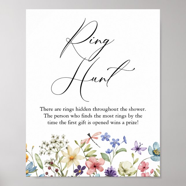 Modern Wildflower Floral Ring Hunt Bridal Shower  Poster (Front)