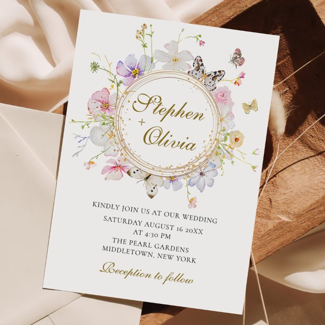 Modern Wildflower Floral Wreath Wedding Invitation (Creator Uploaded)
