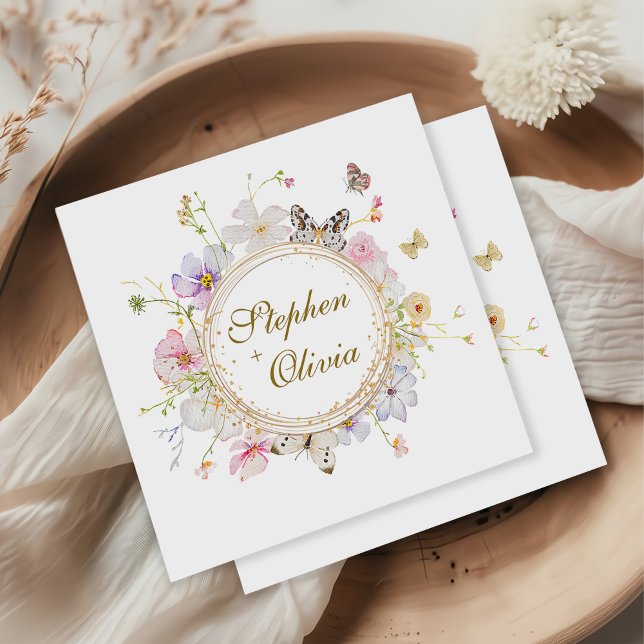 Modern Wildflower Floral Wreath Wedding Napkin (Creator Uploaded)