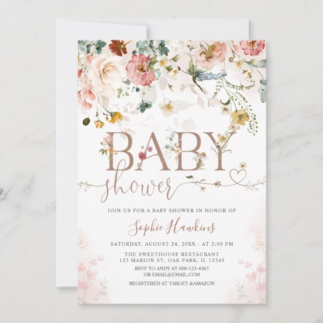 Modern WildFlower Garden Flowers Baby Shower Invitation (Front)