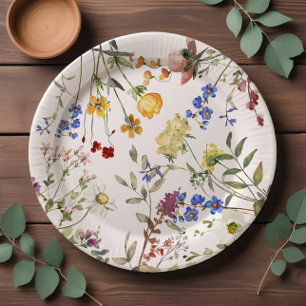 Modern Wildflower Garden Greenery Baby Shower Paper Plate