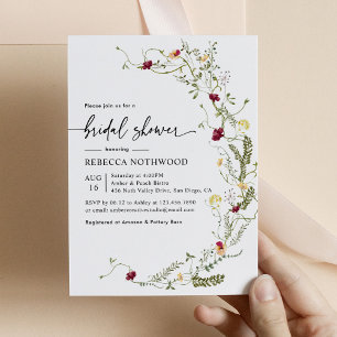 Modern Wildflower Greenery Botanical Bridal Shower Invitation