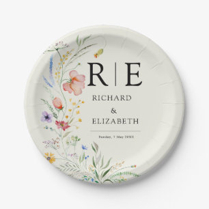 Modern Wildflower Minimal Elegant Wedding Paper Plate