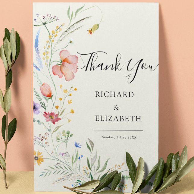 Modern Wildflower Minimal Elegant Wedding Thank You Card (Creator Uploaded)