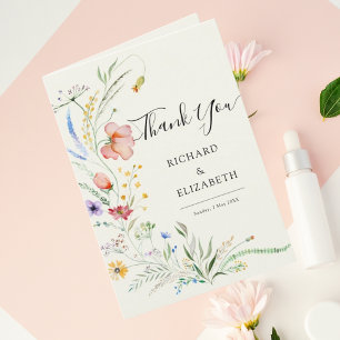 Modern Wildflower Minimal Elegant Wedding Thank You Card
