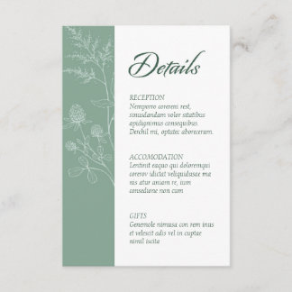 Modern Wildflower Minimal Sage Green Wedding Enclosure Card