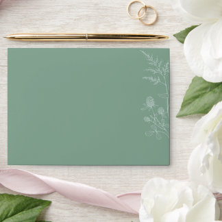 Modern Wildflower Minimal Sage Green Wedding Envelope
