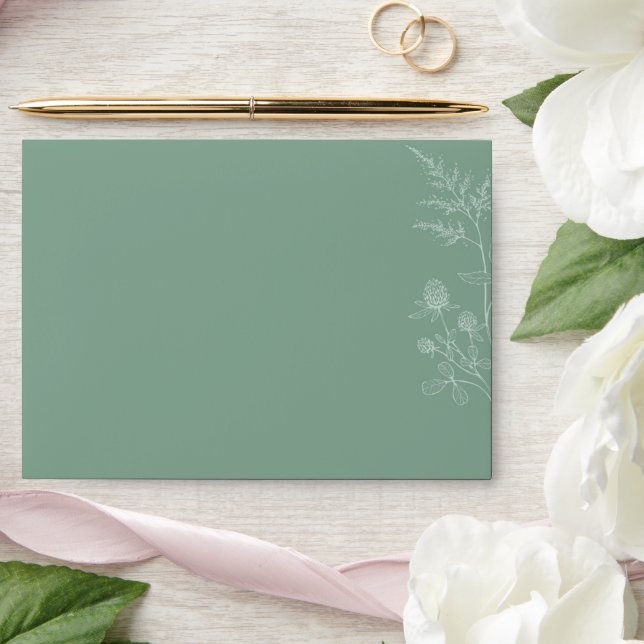 Modern Wildflower Minimal Sage Green Wedding Envelope (Wedding)