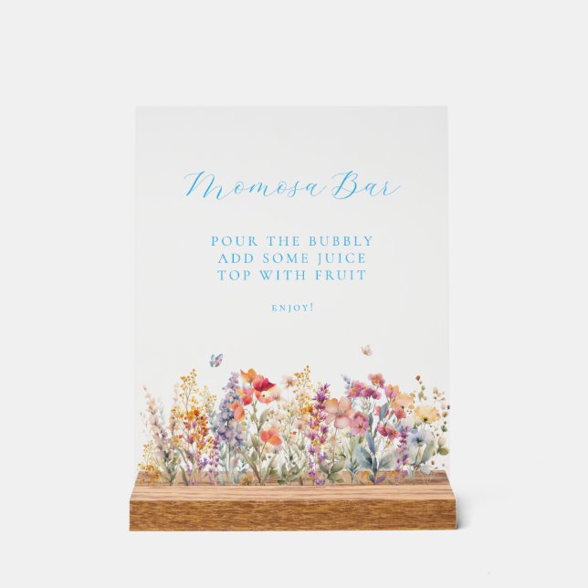 Modern, Wildflower Momosa Bar Baby Shower  Acrylic Sign (Front)