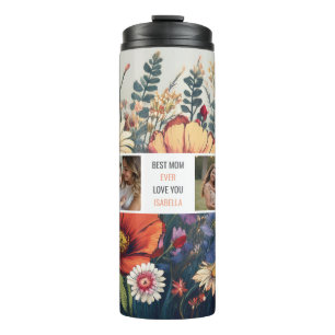Modern Wildflower Photo Collage – Best Mum Gift Thermal Tumbler