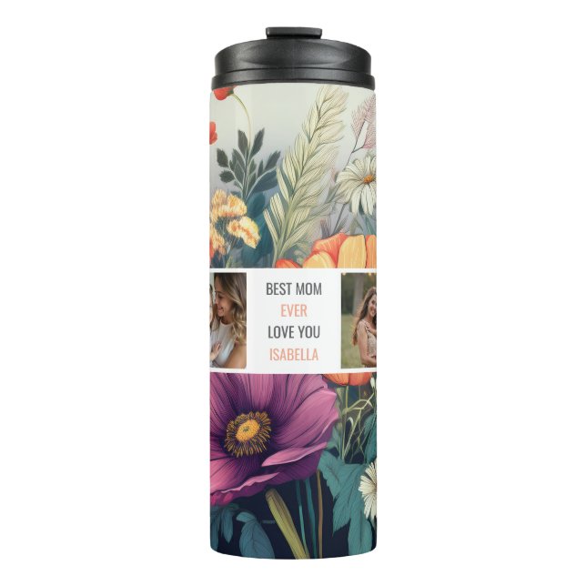 Modern Wildflower Photo Collage – Best Mum Gift Thermal Tumbler (Front)