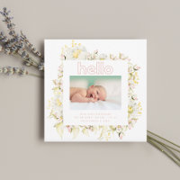 modern wildflower pink girl hello baby birth