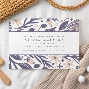 Modern Wildflower Purple Peach Girl Baby Shower Invitation