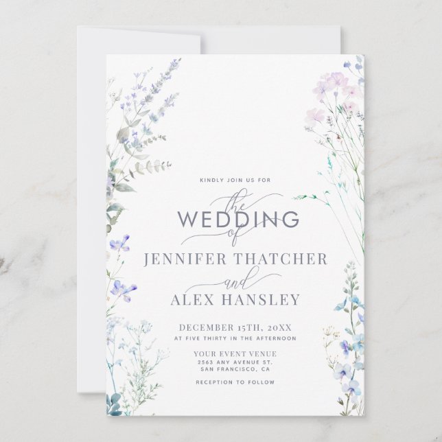 Modern Wildflower QR Code Wedding Invitation (Front)