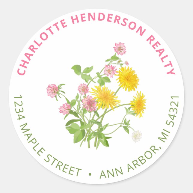 Modern Wildflower Return Address Classic Round Sticker (Front)