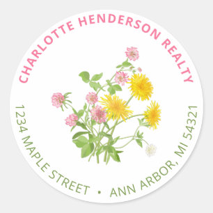 Modern Wildflower Return Address Classic Round Sticker