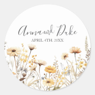 Modern Wildflower Script Classic Round Sticker