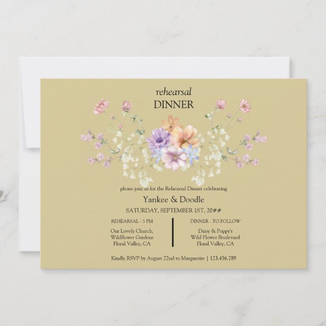 Modern wildflower spring wedding Dinner Invitation (Front)