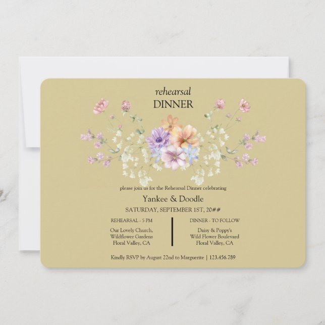 Modern wildflower spring wedding Dinner Invitation (Front)