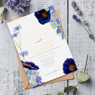 Modern Wildflower Watercolor Blue Floral Wedding