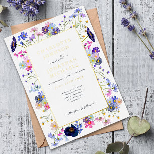 Modern Wildflower Watercolor Blue Gold Wedding