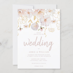 Modern Wildflower Watercolor Blush & White Wedding Invitation