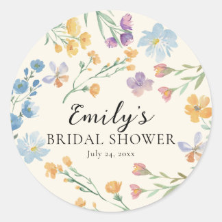 Modern Wildflower Watercolor Bridal Shower Classic Round Sticker