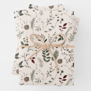 Modern Wildflower Watercolor Christmas Pattern Wrapping Paper Sheet