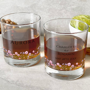 Modern Wildflower Wedding Bridal Party Whiskey Glass